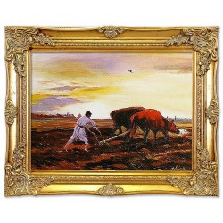 Obraz olejny ręcznie malowany na płótnie 47x37cm Józef Chełmoński Orka kopia