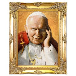 Obraz Jana Pawła II papieża 37x47 cm obraz olejny na płótnie w złotej ramie