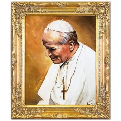 Obraz Jana Pawła II papieża 53x64 cm obraz olejny na płótnie w złotej ramie