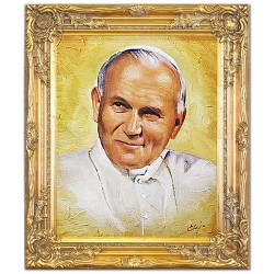 Obraz Jana Pawła II papieża 54x64 cm obraz olejny na płótnie w złotej ramie