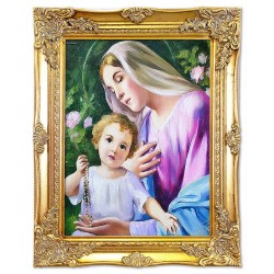 Obraz Matki Boskiej z dzieciątkiem 37x47 cm obraz olejny na płótnie w złotej ramie