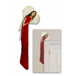 Anioł do powieszenia nad drzwi drewniany 70x22cm czerwony lewy