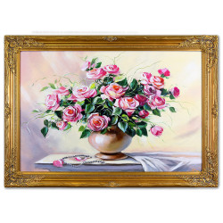  Obraz malowany Róże w wazonie 74x104cm