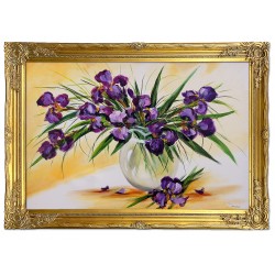 Obraz malowany Fioletowe kwiatki w wazonie 74x104cm