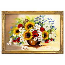 Obraz malowany Bukiet kwiatów w wazonie 94x134 cm