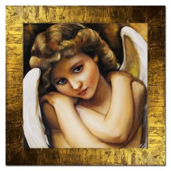  Obraz z Aniołkiem 70x70 cm obraz malowany na płótnie w złotej ramie