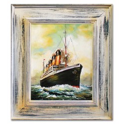  Obraz olejny ręcznie malowany parowiec 66x76cm