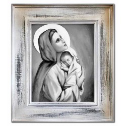  Obraz Matki Boskiej z Dzieciątkiem 66x76 cm obraz olejny na płótnie czarno-biały