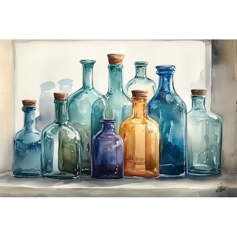  Obraz na płótnie 45x60 cm Kolorowe butelki