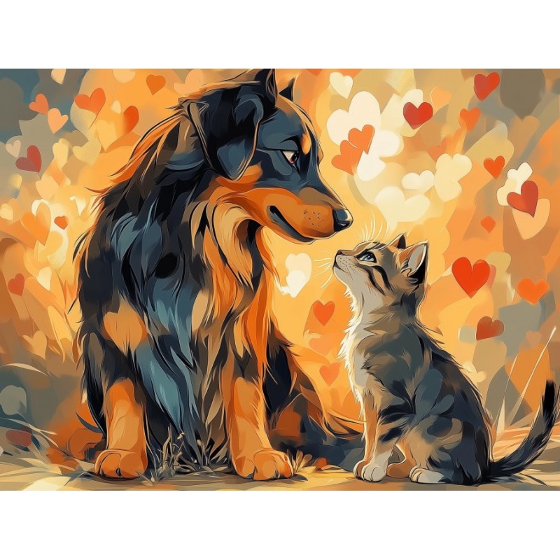  Obraz na płótnie 45x60 cm Piesek i kotek