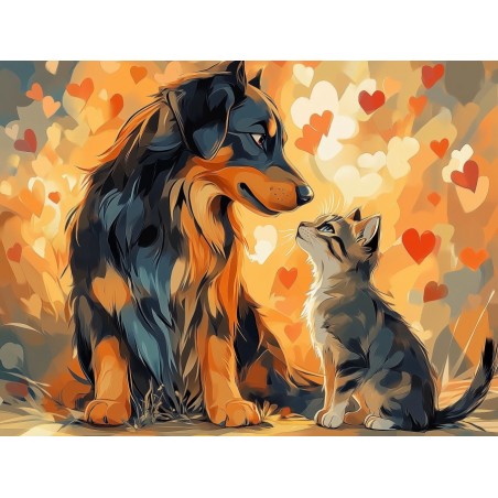  Obraz na płótnie 45x60 cm Piesek i kotek