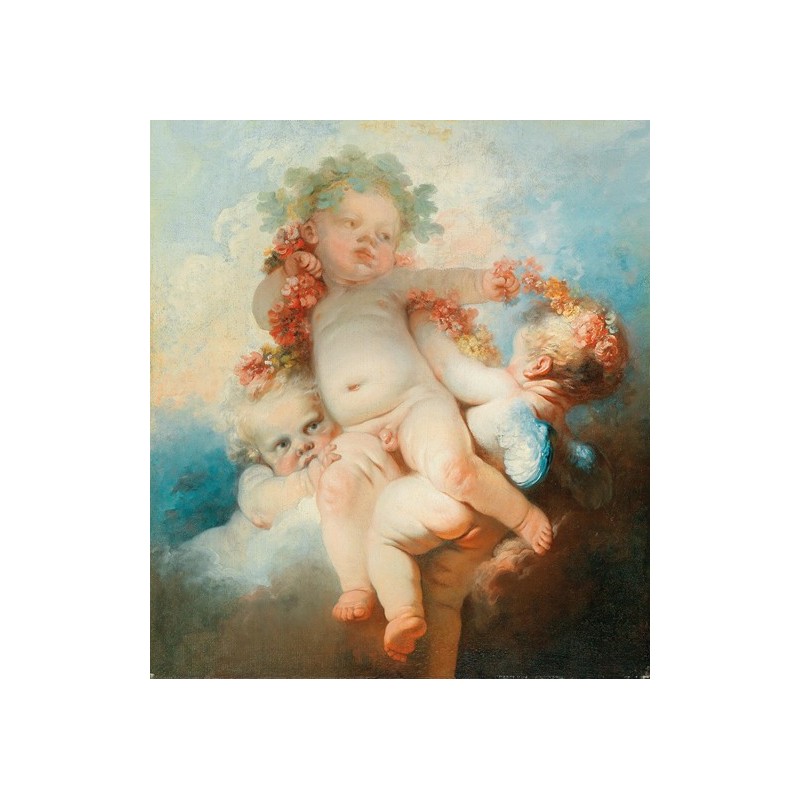  Obraz na płótnie Jean-Honoré Fragonard Trzy aniołki z kwiatami 50x60cm