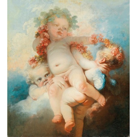  Obraz na płótnie Jean-Honoré Fragonard Trzy aniołki z kwiatami 50x60cm