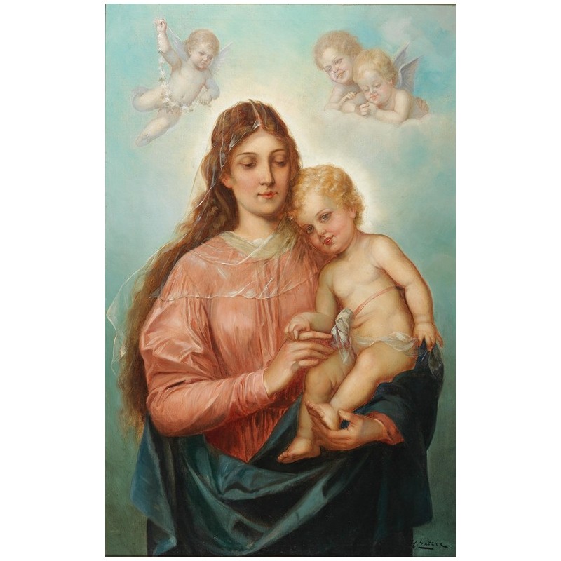  Obraz na płótnie 50x80cm Hans Zatzka Madonna z dzieciątkiem i aniołkami