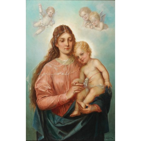  Obraz na płótnie 50x80cm Hans Zatzka Madonna z dzieciątkiem i aniołkami