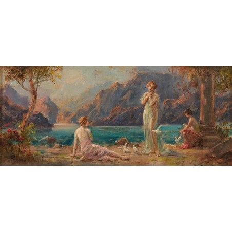  Obraz na płótnie 50x20cm Hans Zatzka Kobiety na brzegu jeziora