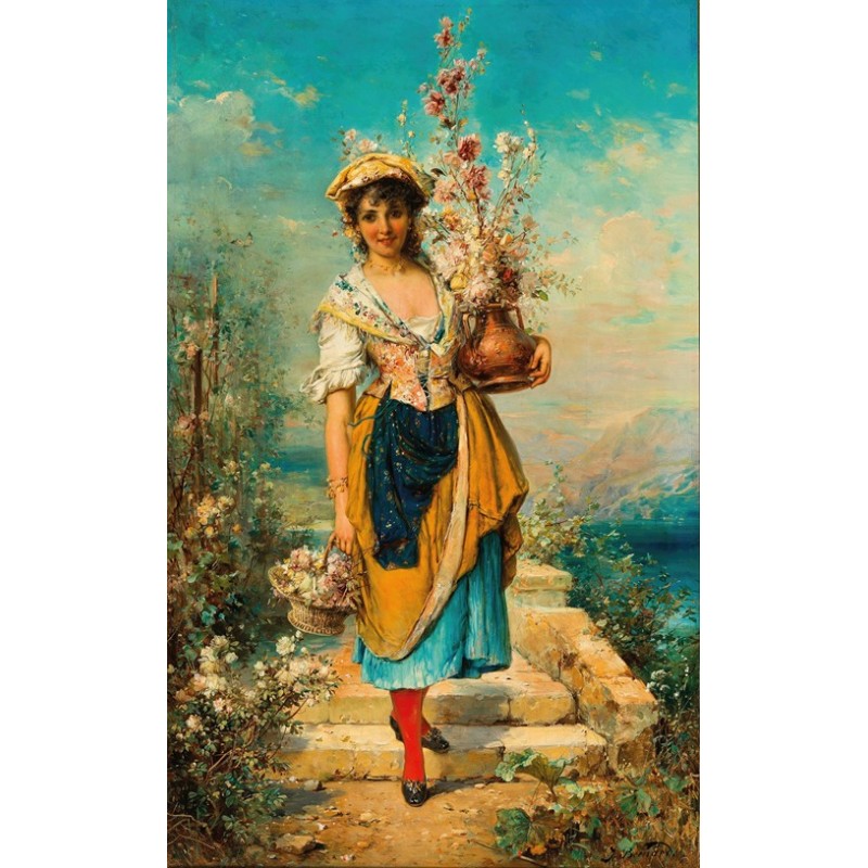 Obraz na płótnie 50x80cm Hans Zatzka Piękna dziewczyna z kwiatami