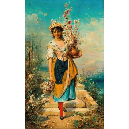 Obraz na płótnie 50x80cm Hans Zatzka Piękna dziewczyna z kwiatami