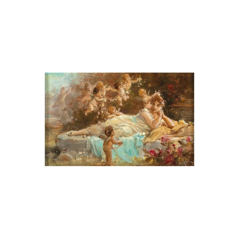  Obraz na płótnie 50x30cm Hans Zatzka Leżąca młoda dama z aniołkami