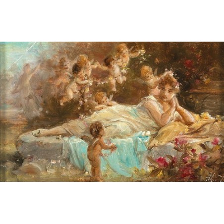  Obraz na płótnie 50x30cm Hans Zatzka Leżąca młoda dama z aniołkami