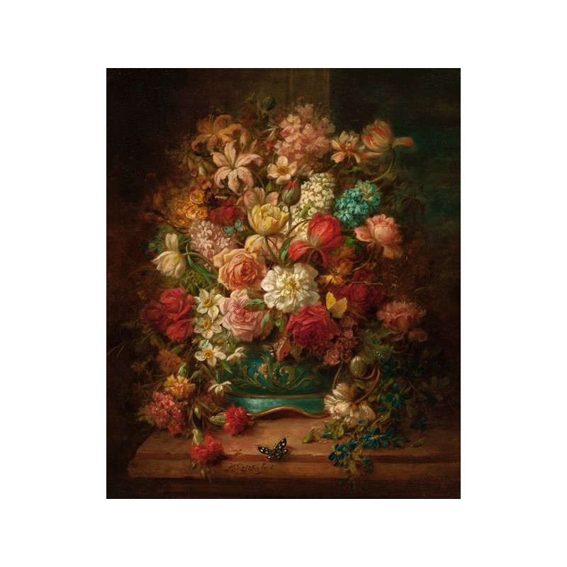 Obraz na płótnie 50x60cm Hans Zatzka Martwa natura z kwiatami i motylami