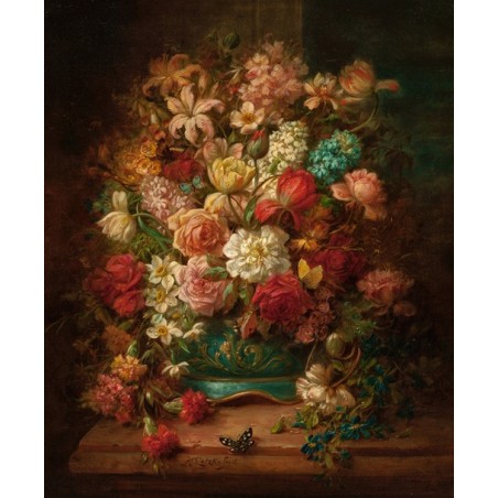  Obraz na płótnie 50x60cm Hans Zatzka Martwa natura z kwiatami i motylami