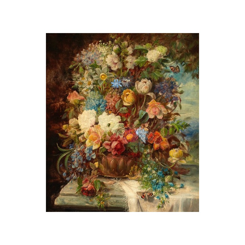  Obraz na płótnie 50x60cm Hans Zatzka Letnie kwiaty na półce