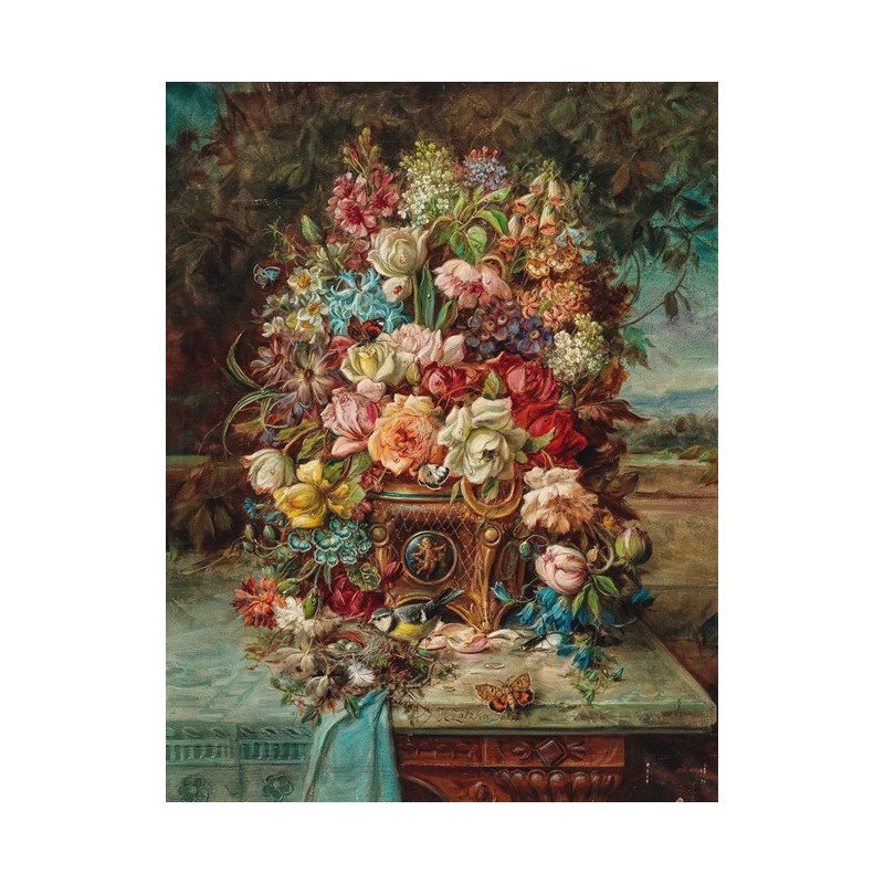  Obraz na płótnie 50x60cm Hans Zatzka Bogata martwa natura z kwiatami i modraszką