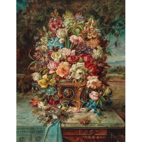  Obraz na płótnie 50x60cm Hans Zatzka Bogata martwa natura z kwiatami i modraszką