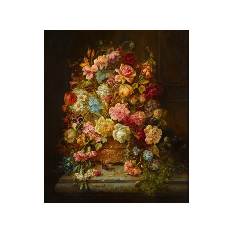 Obraz na płótnie 50x60cm Hans Zatzka Martwa natura z kwiatami w wazonie na półce