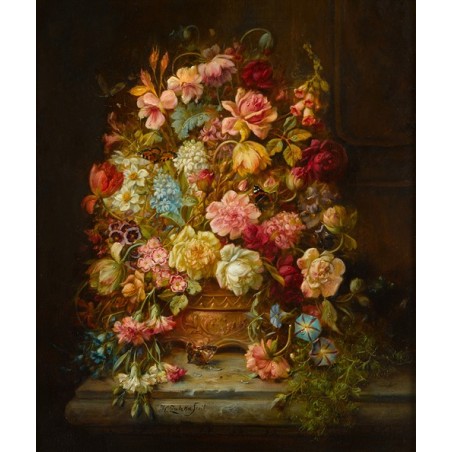  Obraz na płótnie 50x60cm Hans Zatzka Martwa natura z kwiatami w wazonie na półce