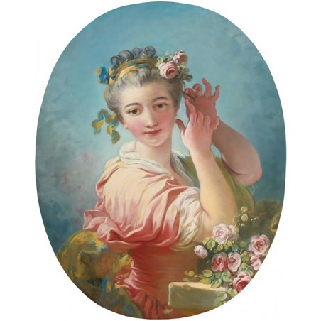  Obraz na płótnie 50x60cm Jean-Honoré Fragonard Młoda kobieta ozdabiająca swoją upudrowaną fryzurę gałązką róż