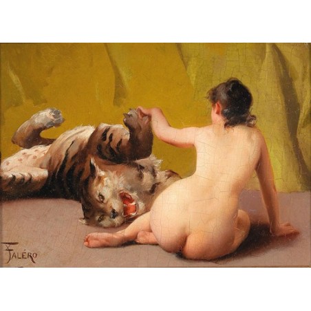  Obraz na płótnie 50x35cm Luisa Ricardo Falero Zabawa z tygrysem
