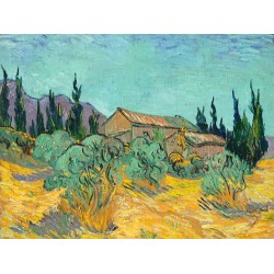  Obraz na płótnie 50x35cm Vincent van Gogh Chata drewniana wśród oliwek i cyprysów