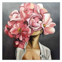  Obraz olejny ręcznie malowany 100x100cm Kobieta w kwiatach na głowie