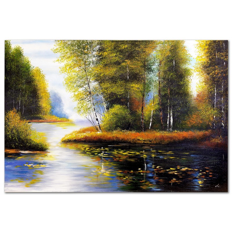  Obraz olejny ręcznie malowany 80x120cm Leśny strumyk