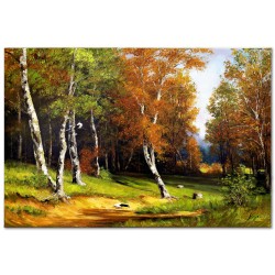  Obraz olejny ręcznie malowany 80x120cm Brzozowy las