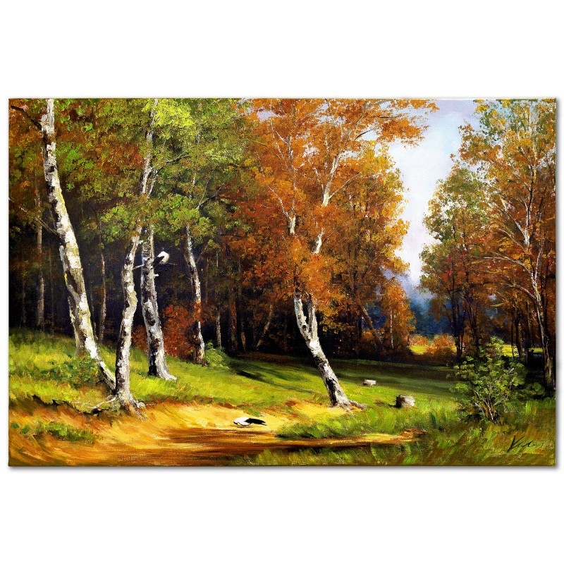 Obraz olejny ręcznie malowany 80x120cm Brzozowy las