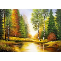  Obraz olejny ręcznie malowany Jesień w lesie 50x70cm