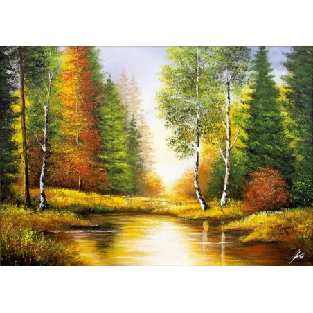  Obraz olejny ręcznie malowany Jesień w lesie 50x70cm