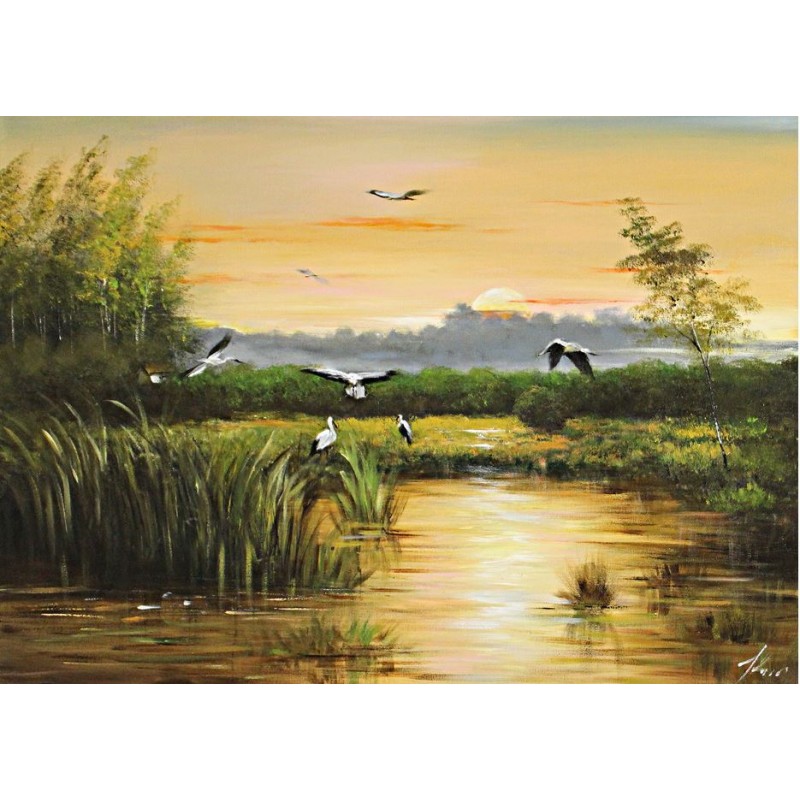  Obraz ręcznie malowany Bociany 50x70cm