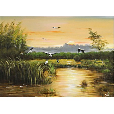  Obraz ręcznie malowany Bociany 50x70cm