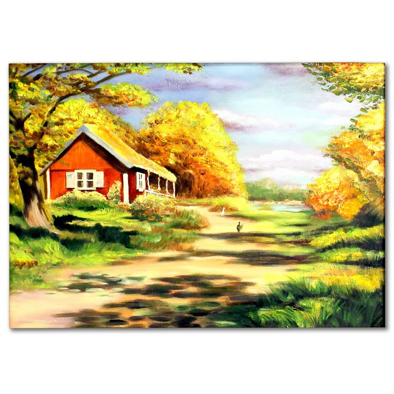 Obraz malowany Chatka w lesie 50x70cm