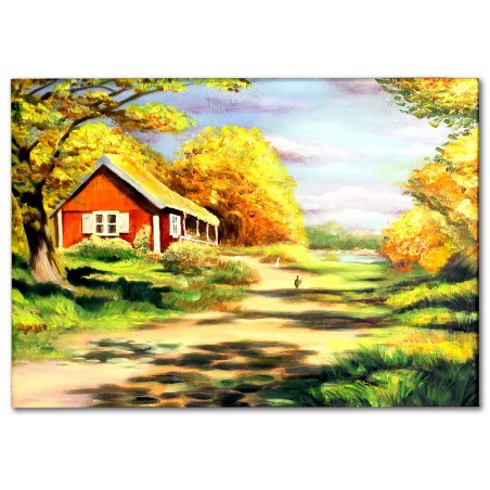  Obraz malowany Chatka w lesie 50x70cm