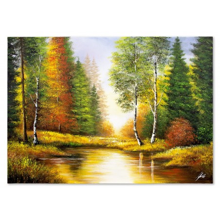  Obraz ręcznie malowany Brzozy nad rzeką 50x70cm