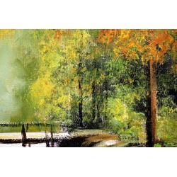 Obraz olejny ręcznie malowany 60x90cm Leśna Chatka nad strumykiem
