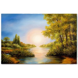  Obraz olejny ręcznie malowany 60x90cm Wschód słońca nad jeziorem
