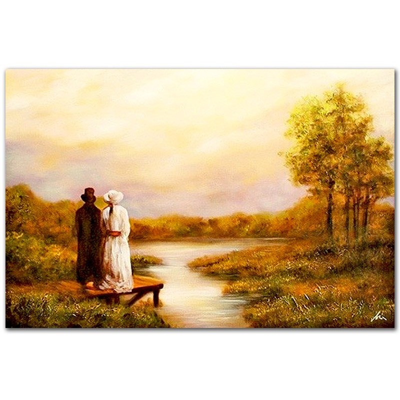  Obraz olejny ręcznie malowany 60x90cm Zakochani nad strumykiem
