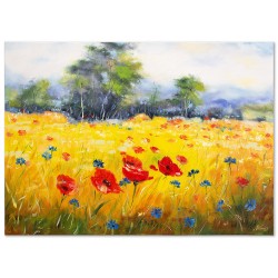  Obraz ręcznie malowany Czerwone maki na letniej łące 50x70cm
