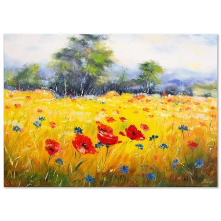  Obraz ręcznie malowany Czerwone maki na letniej łące 50x70cm